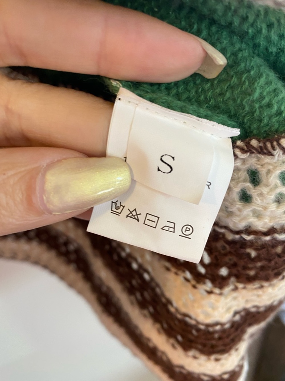 Green Knit Sweater with Brown and Cream Stripes - Picture 2 of 6